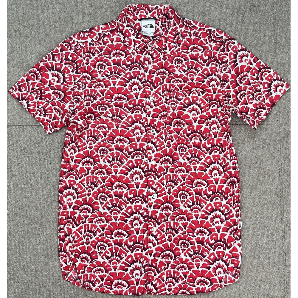 The North Face Spell Out Men's Button Up Short Sleeve Shirt Size Small